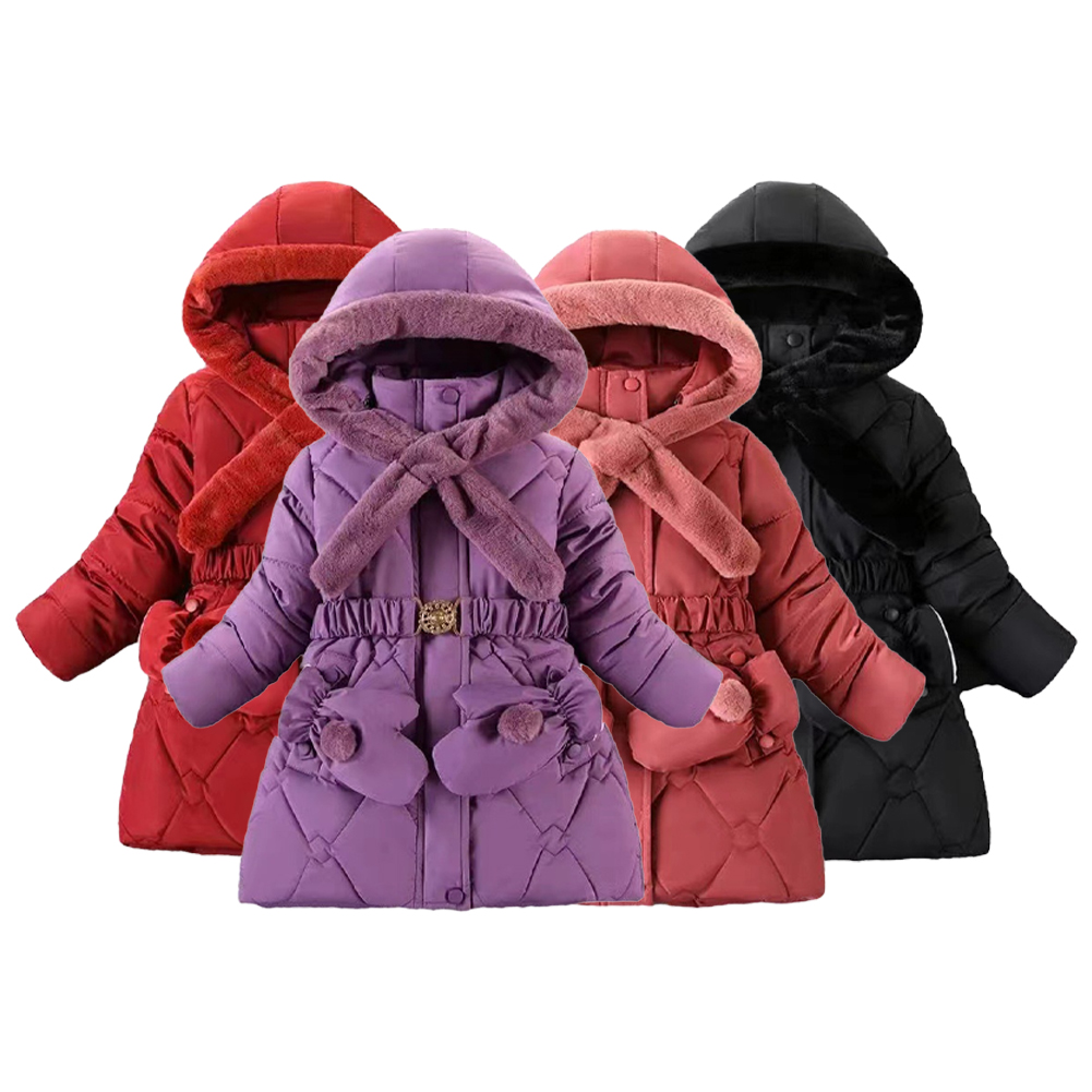 KYAIGUO Toddler Girls Cotton Jacket Kids Girls Winter Snow Coats Hooded Padded Parka Outerwear Baby Glove Pocket Cotton Jacket for 4-14 Years